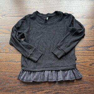 Chic Black Long Sleeve Kids Top with Ruffle Detail